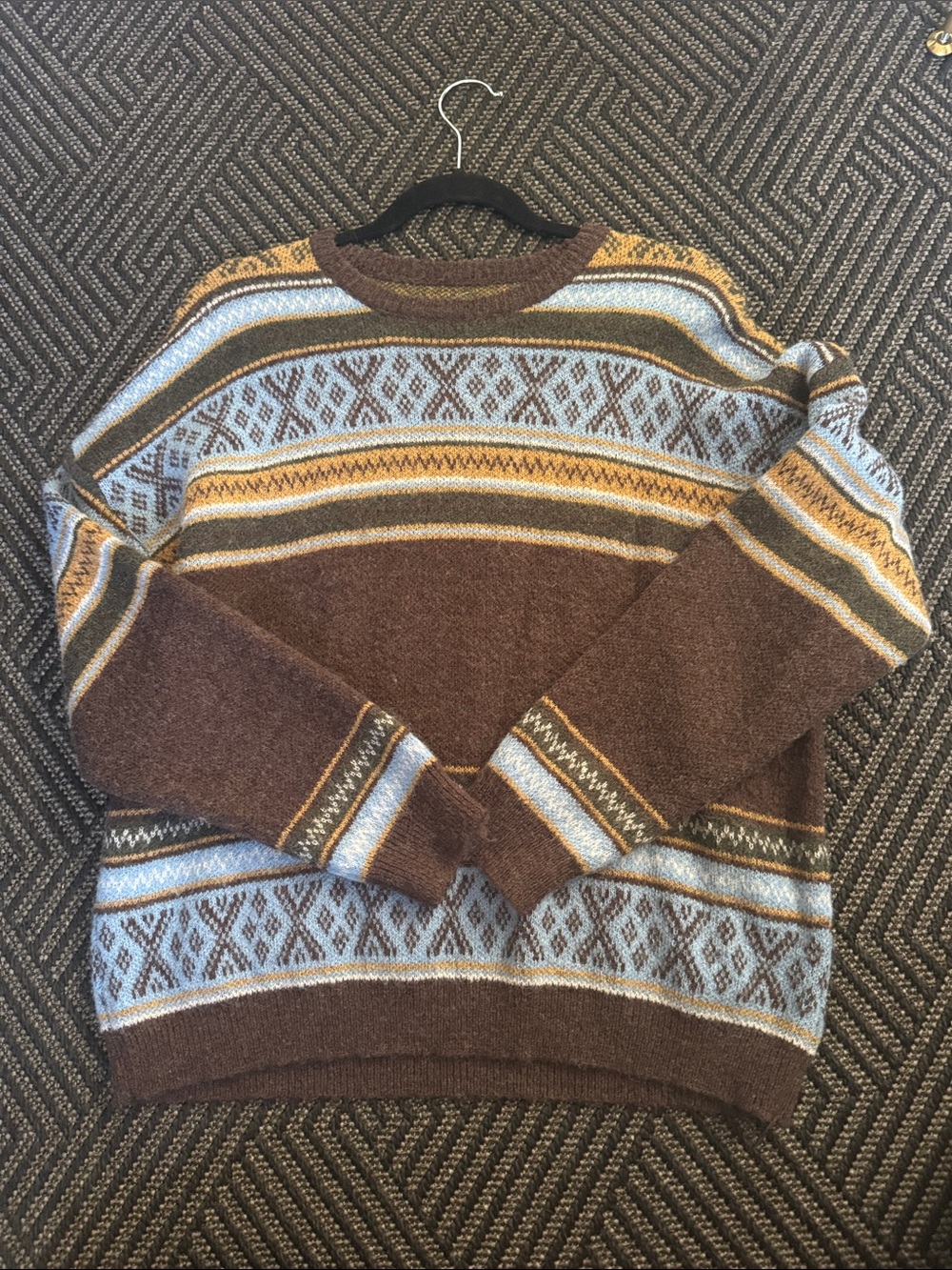 Men's Brown Patterned Crewneck Sweater - Unbranded